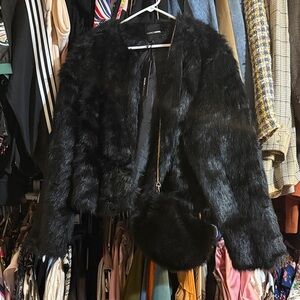 Black Faux Fur Jacket and faux fur crossbody nwt